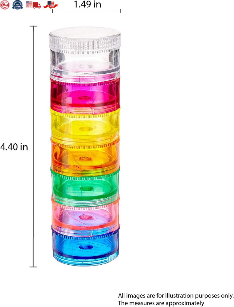 2 Pack Rainbow 7 Day Stackable Pill Organizer Case Tower Box Medicine Planner