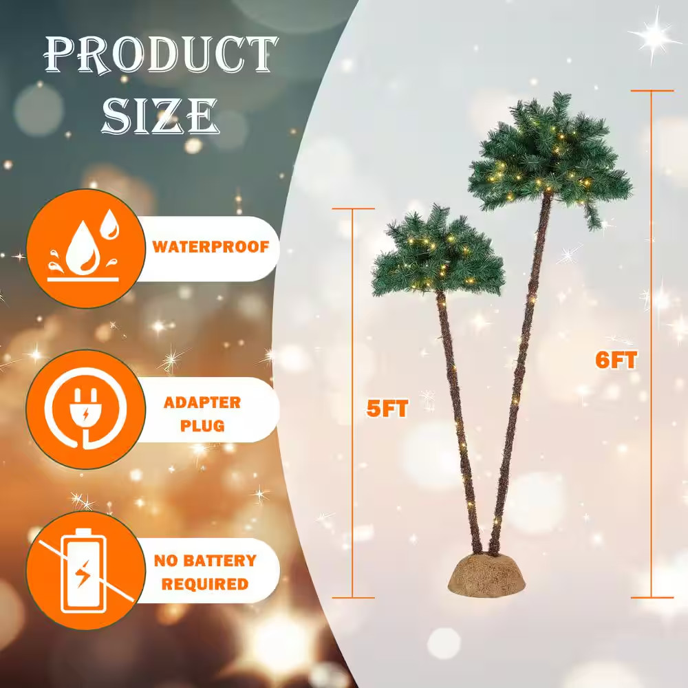 6 Ft. Artificial Lighted Palm Tree Pre-Lit Christmas Tree Lights Light up LED De