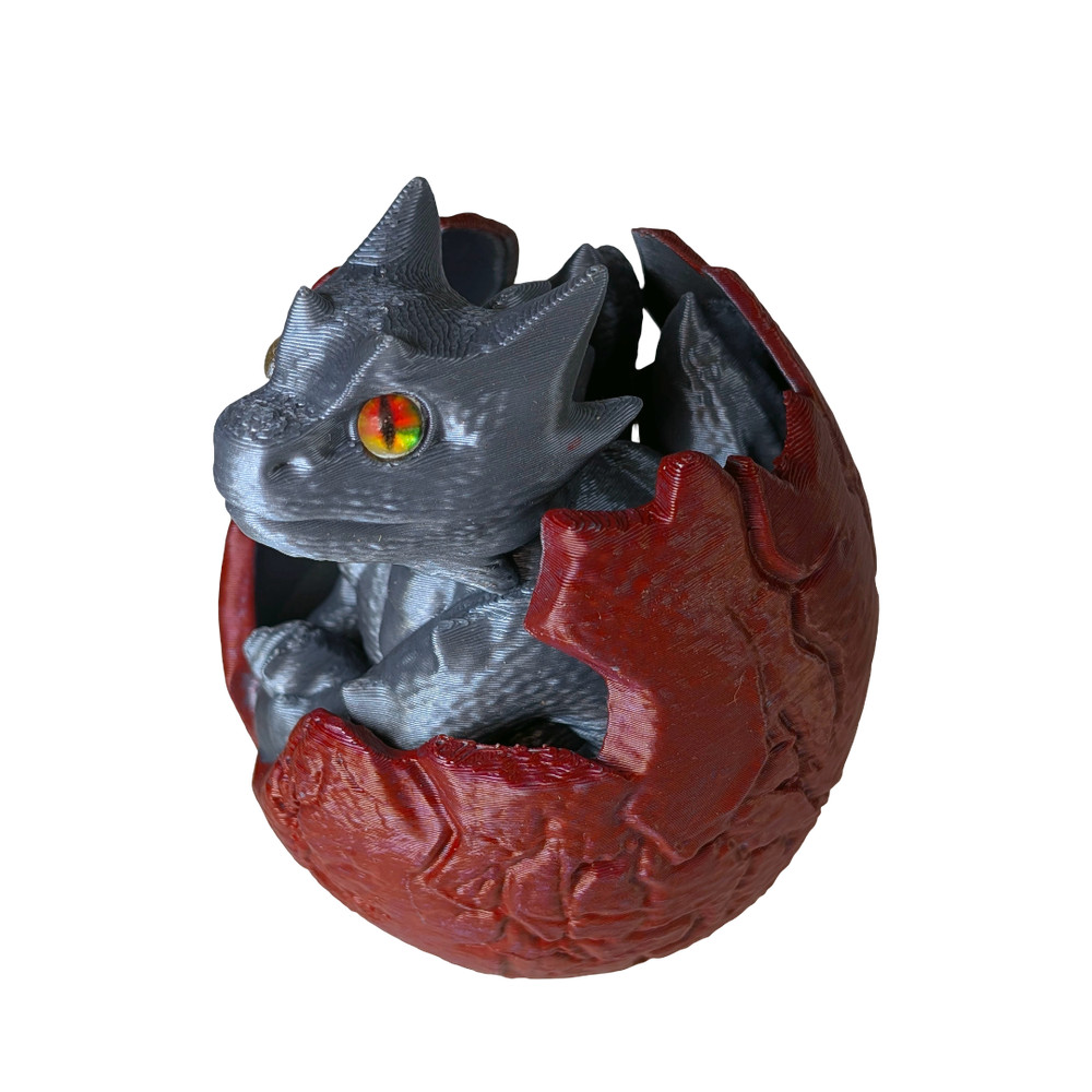 Supportive Solutions Hatchling Dragon Figurine - Medium Silver & Red - New, Hand