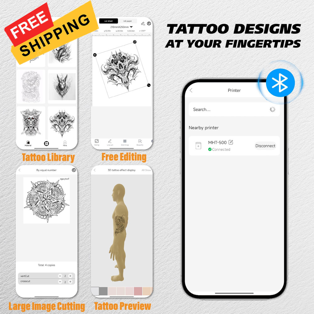 Neebol Tattoo Stencil Printer with LED Screen, Wireless Black