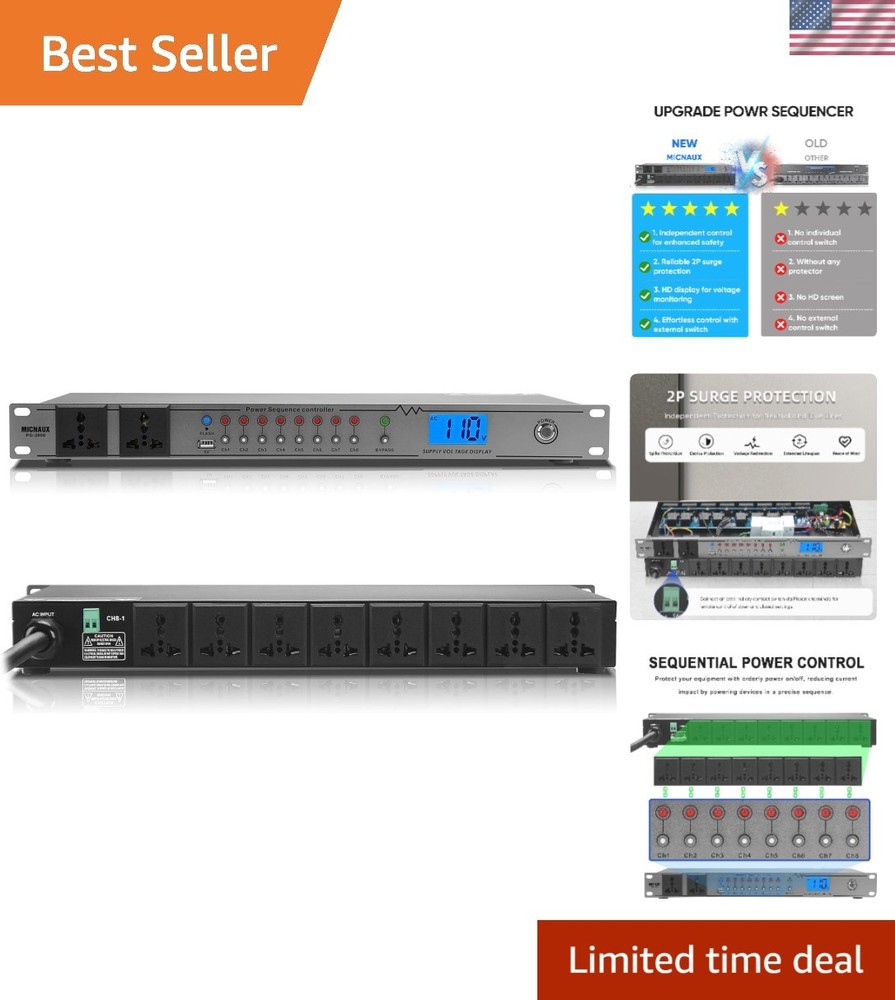 Versatile 20A Power Conditioner with 10 Outlets & Bypass Mode for Audio Systems
