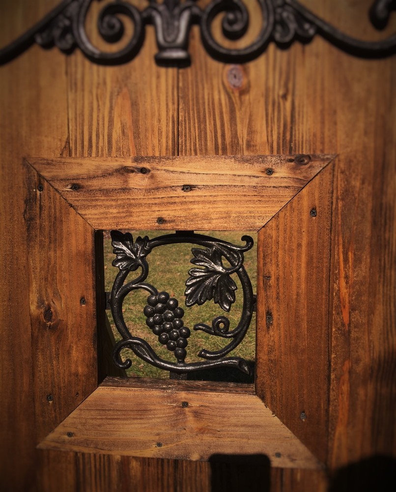 Wood gate Window,Wrought Iron Grape Vine Pattern, door steel insert, entry panel