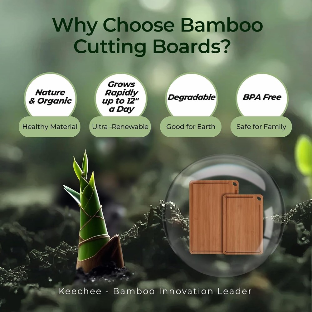 KeeCHEE® 2-Pcs Dark Carbonized Bamboo Cutting Board