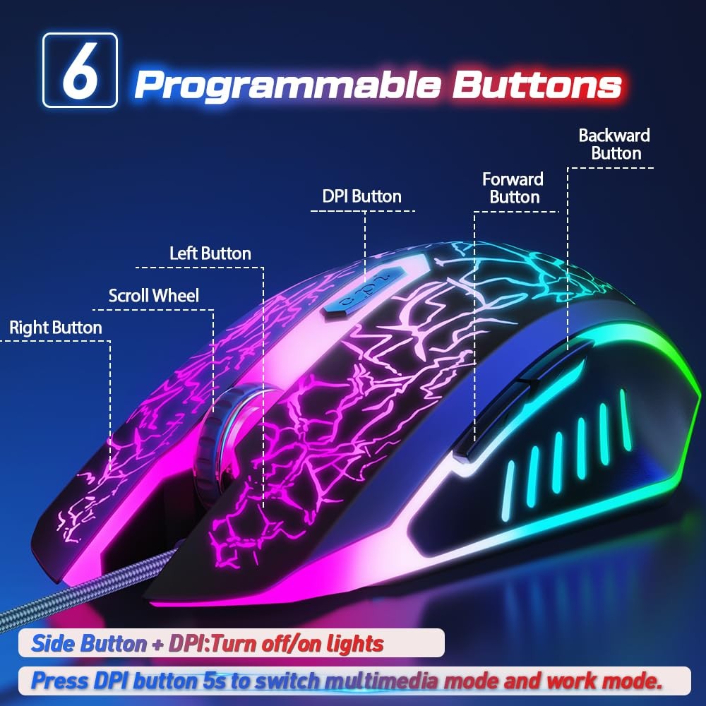 VersionTECH. Wired Gaming Mouse, Computer Mouse Ergonomic Mice with 7 LED Lig...