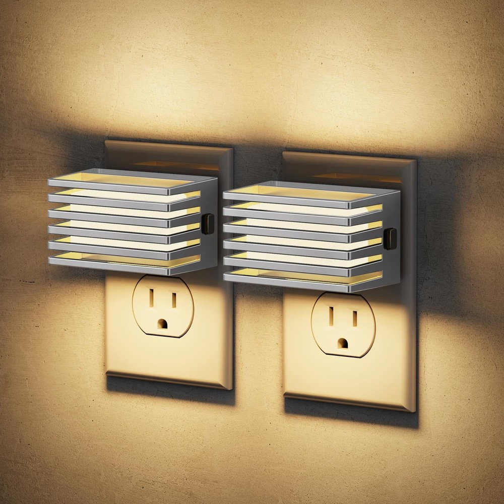 2 PCS Silver LED Night Light Plug Wall Dusk Dawn Sensor 3000K Soft White
