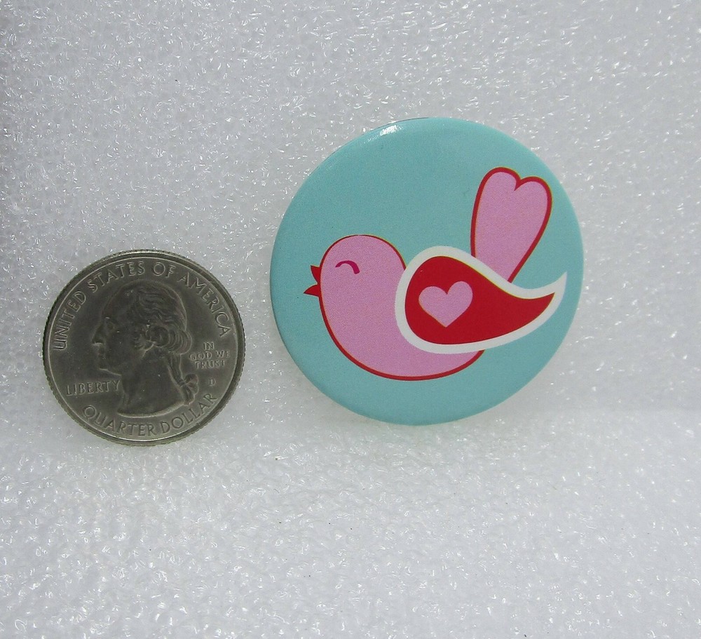 Pink Dove w/ Heart Button Pin