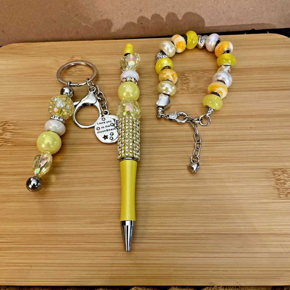 HAND MADE BEAD PEN, bracelet  and BEAD KEY CHAIN -& INK REFILL-
