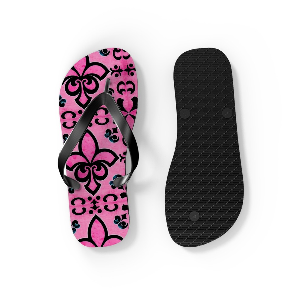 Pink & Black Pattern Flip Flops