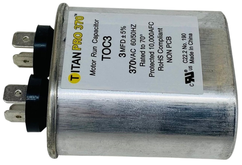 Packard Run Capacitor | Oval | 3 MFD | 370 Volt | POC3‑1 / TOC3 (3‑370)