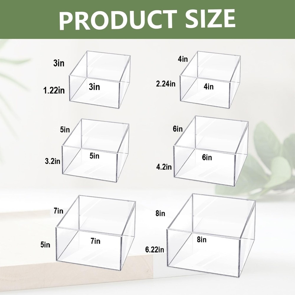 6 Pcs Acrylic Display Risers, Clear Cube Boxes, 6 Sizes, 5 Sided with Hollow ...