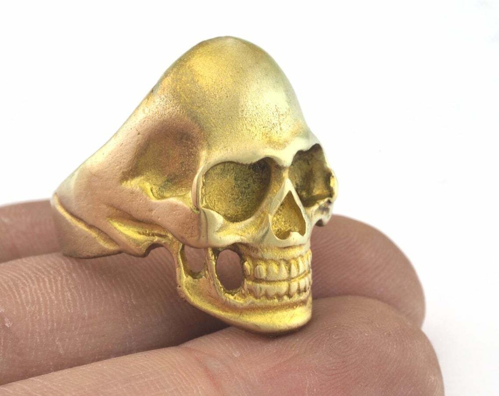 Skull Adjustable Ring Raw Brass (19mm 9US inner size - Adjustable ) OZ2928