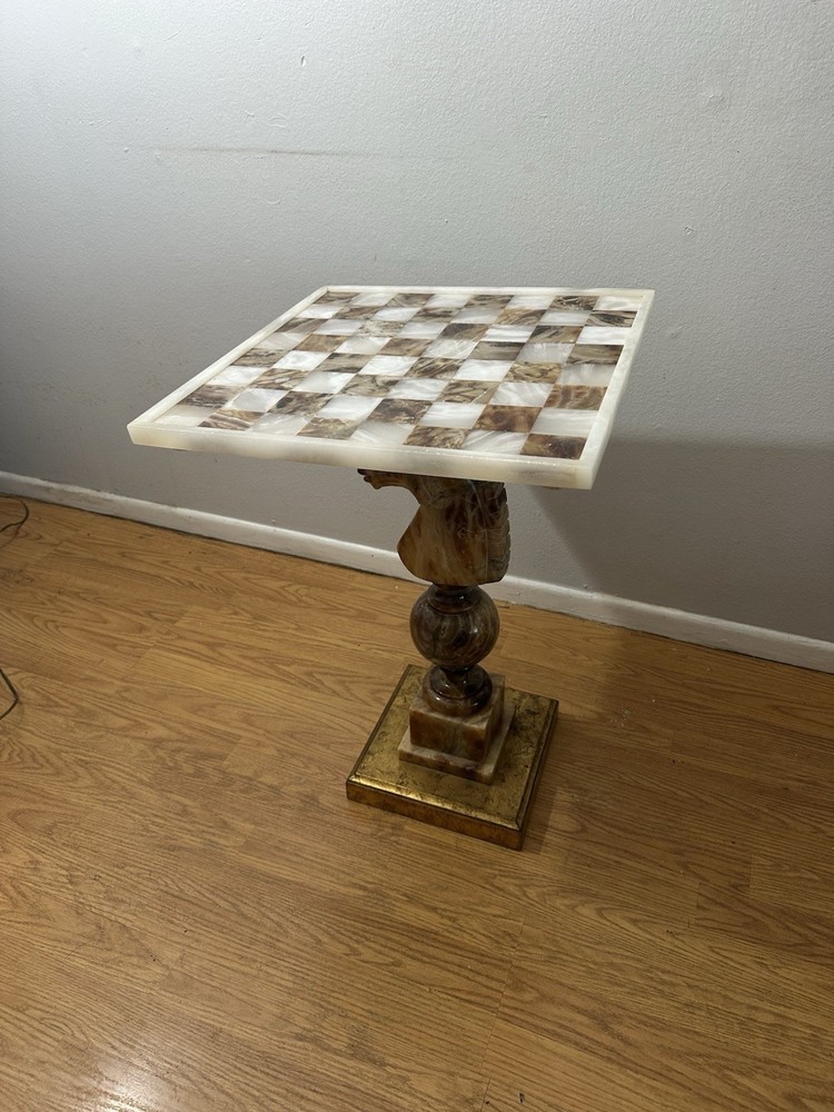 Vintage Chest Table Set Marble Onyx Stand Large Knight