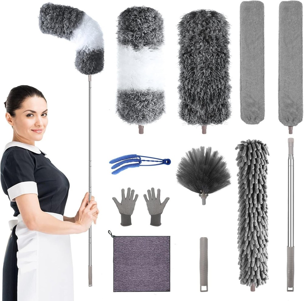 Microfiber Feather Duster W/ Extension Pole 30 to 100 inches Reusable,Bendable