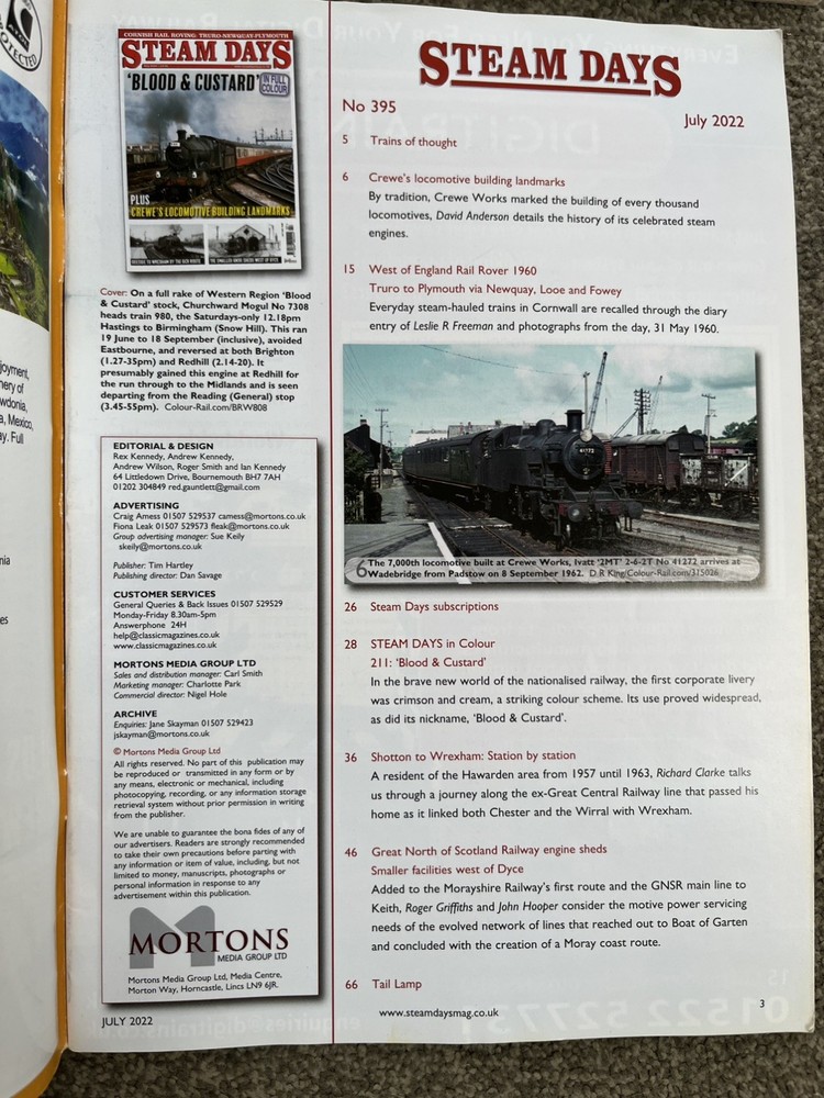 Steam Days Magazine, 2022, 7x Misc Issues,
