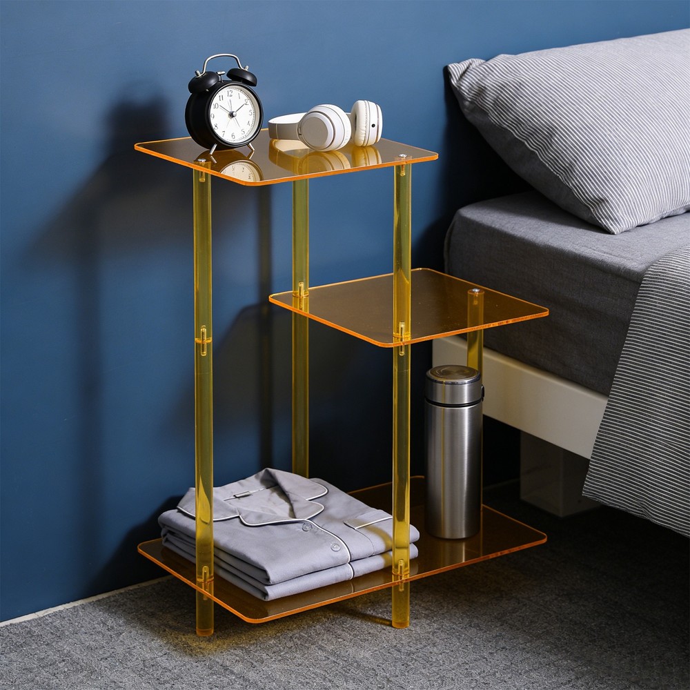 Acrylic Round Side Table 3 Tiers Step End Table Small Bedside Table