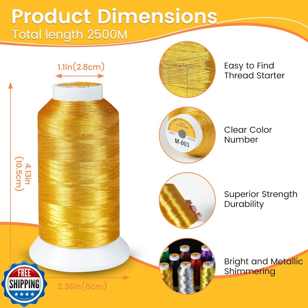 New brothread Single Huge Spool Metallic Embroidery Machine Thread 2500M (273