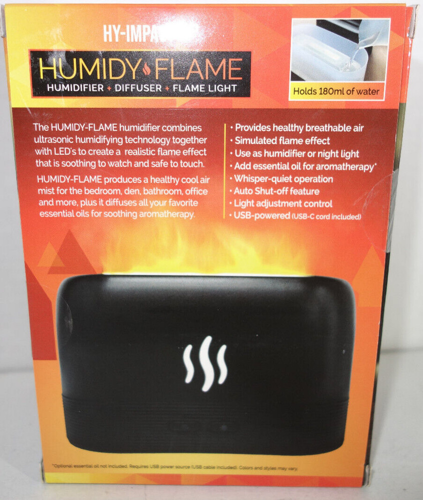Humidy Flame Humidifier Flame-Light LED Effect ,Quiet, Essential Oil Diffuser