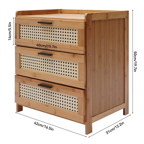 Nightstand with Drawers, Mid-Century Modern Bamboo Accent Sofa Side Table