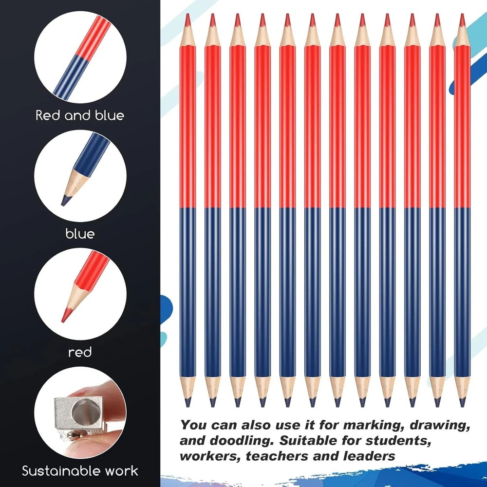 36pc Red and Blue Checking Pencils Erasable Double Ended Pre-Sharpened 2 HB
