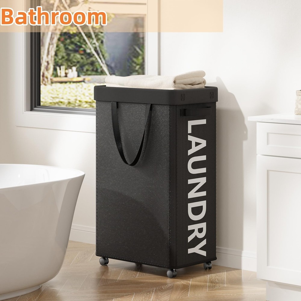 Laundry Basket with Wheels, 90L Rolling Laundry Hamper with Wheels, Large Clo...