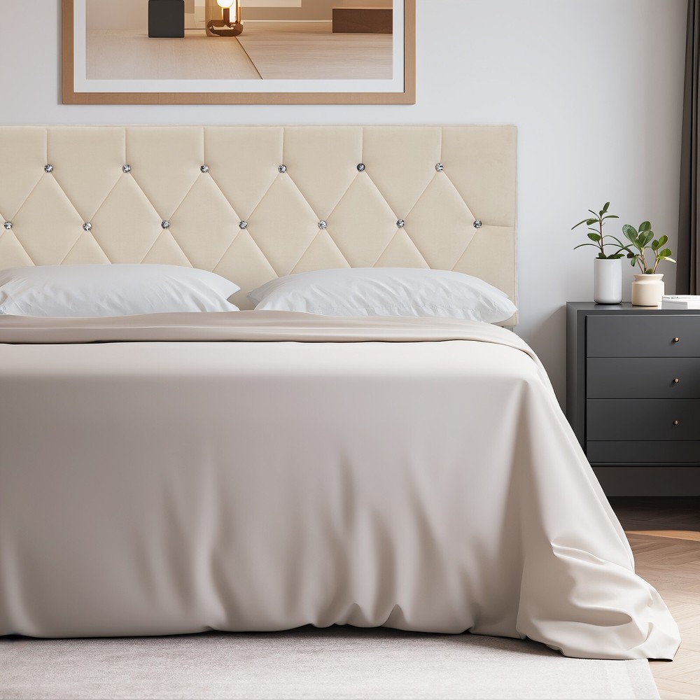 Queen King Size Headboard Only Velvet Button Tufted Upholstered Adjustable Bed