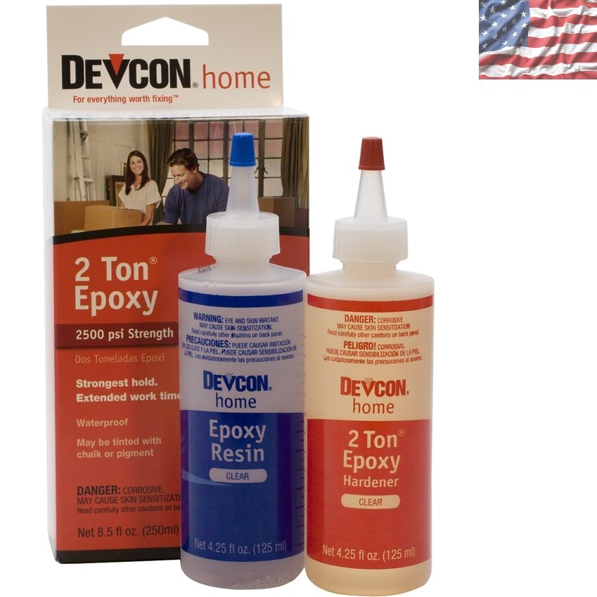 Devcon 2 Ton Epoxy - Fast Drying, Clear & Strong Adhesive - 2 x 4.25 oz Bottles