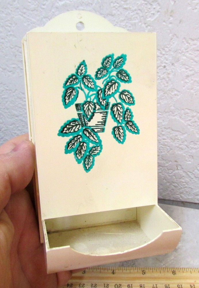 plastic Match stick holder, floral, mounts on wall for matches, kitchen decor