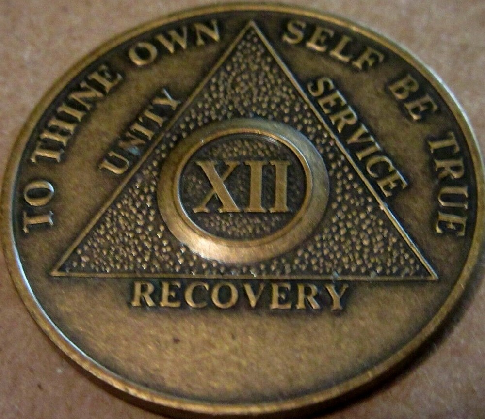 Alcoholics Anonymous AA 12 year Bronze Medallion Symbol Back Token coin chip