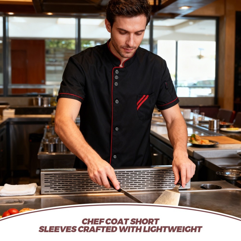 Chef Jackets for Men Short Sleeve Coat Black Restaurant Undershirt