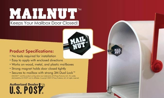 Mailbox door magnet...MAILNUT...Keeps your mailbox door closed!