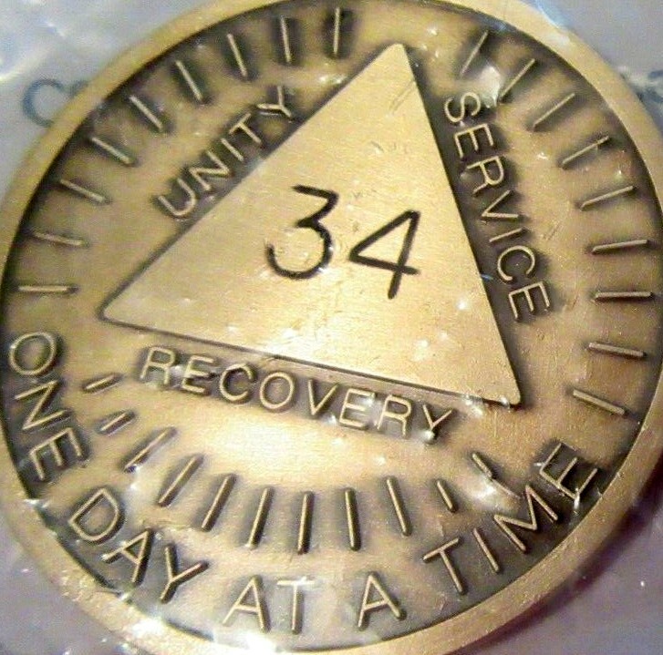 Alcoholics Anonymous AA 34 Year Sunshine Bronze Medallion  Token Chip coin