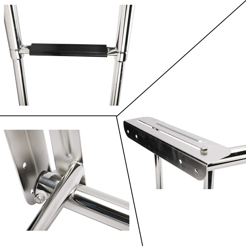 4 Step Stainless Telescoping Ladder Slide Under Platform Mount Boarding Ladder