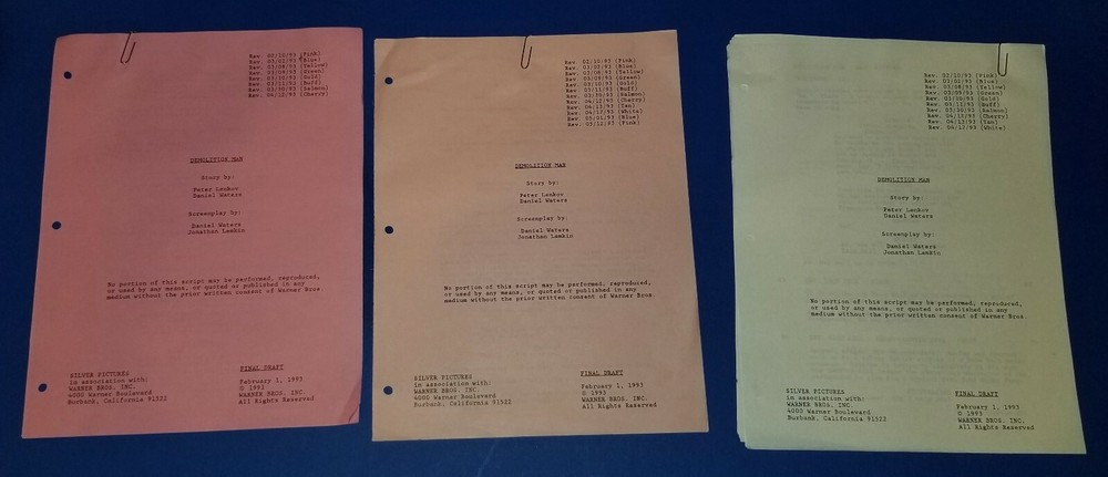 DEMOLITION MAN 1993 original script revisions SYLVESTER STALLONE SNIPES BULLOCK
