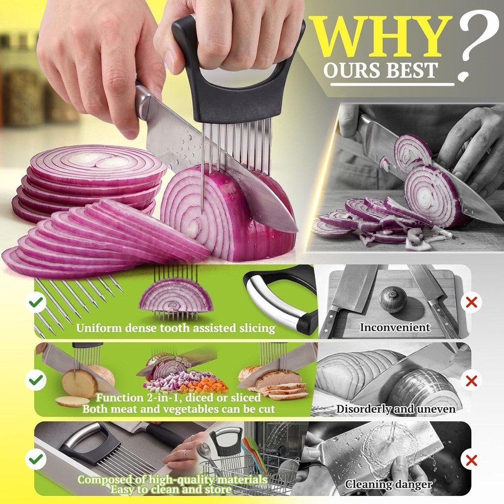 Multifunctional Kitchen Onion Slicer and Vegetable Cutter with 10 Long Needles