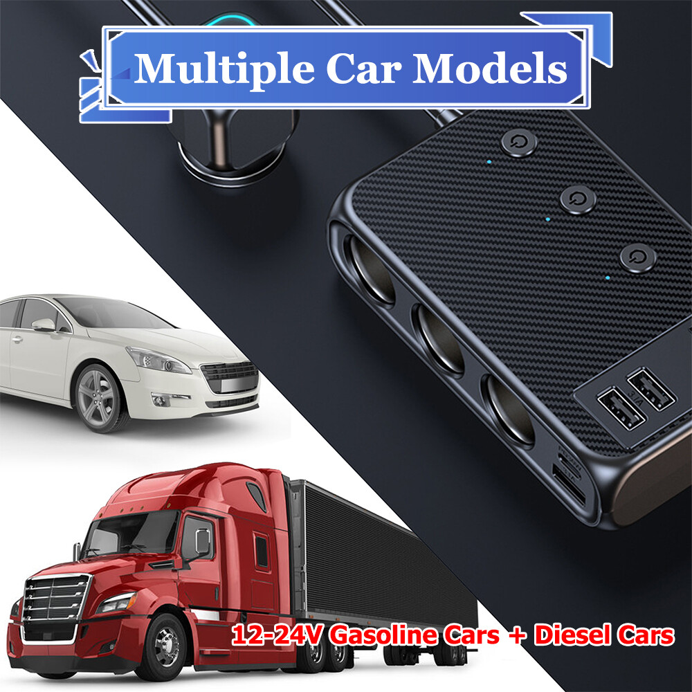 3Way Car Cigarette Lighter Socket USB C Plug Fast Charger Power Adapter Splitter