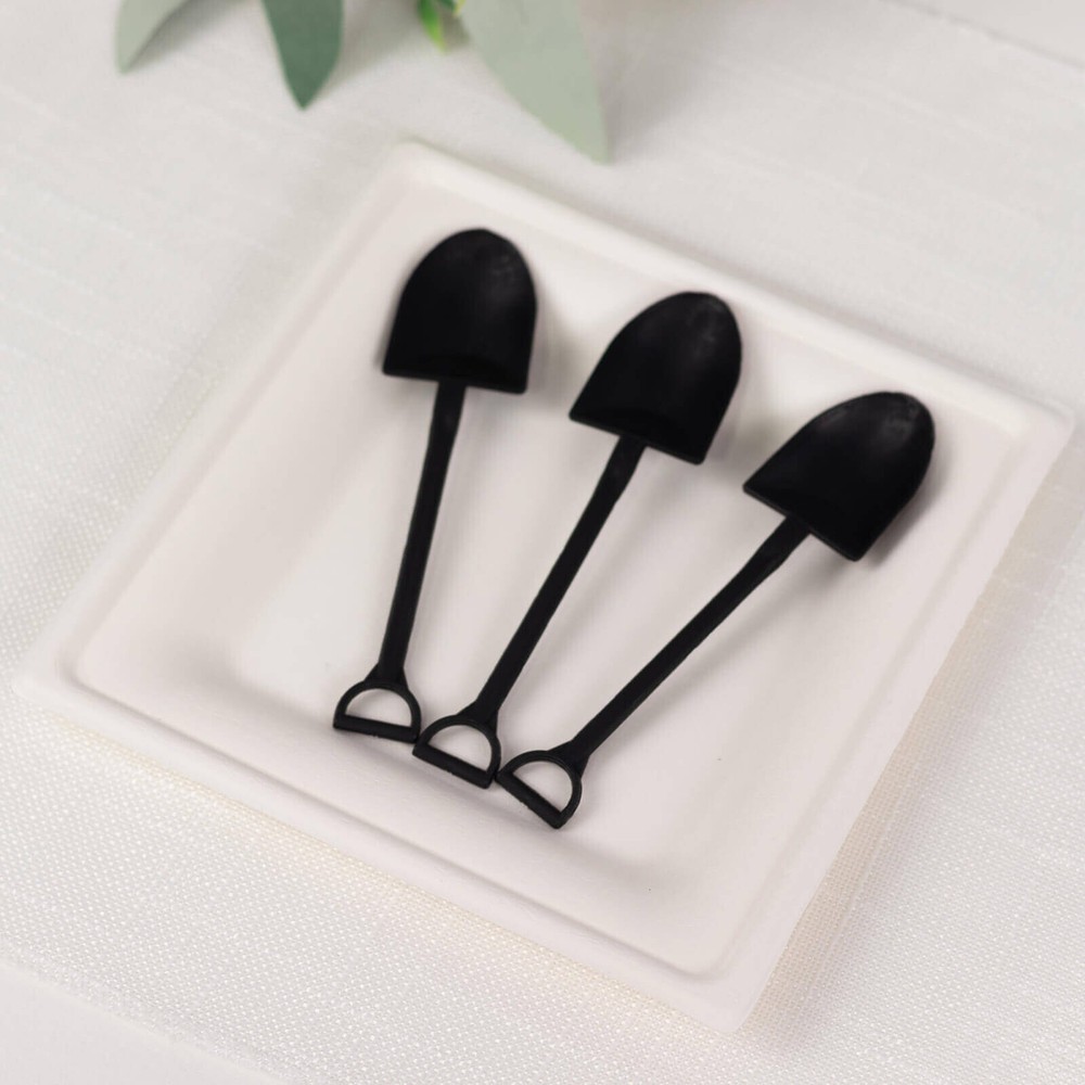 100 BLACK Mini Shovel Plastic Dessert Spoons Party Disposable Tableware