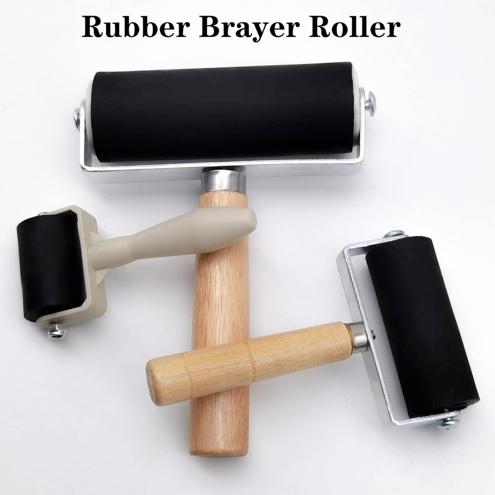 3-Pack Rubber Brayer Rollers 1.4/2.4/4" Hard Roller for Printmaking Stamping Art