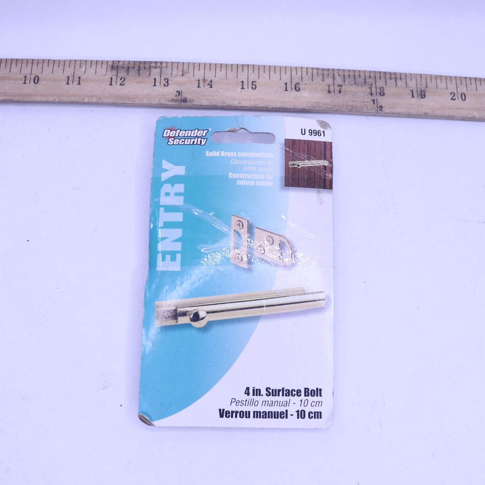Defender Security Surface Bolt Polished Brass 4"-Missing Latch Plates & Hardware