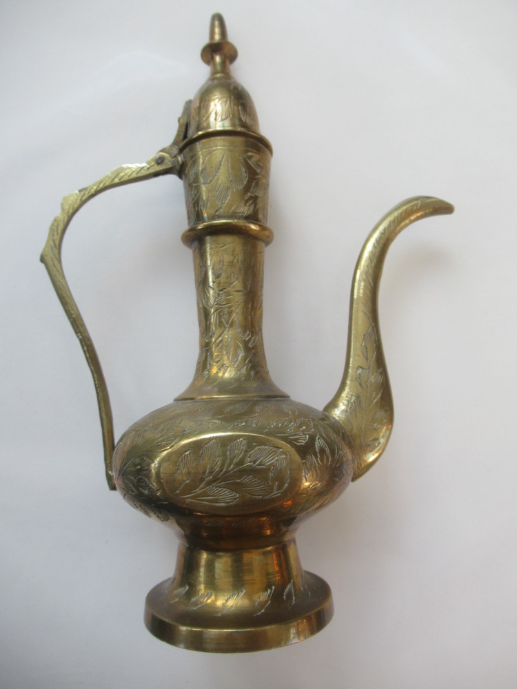 Middle Eastern Brass Tea Pot or Pitcher - Ornately Etched