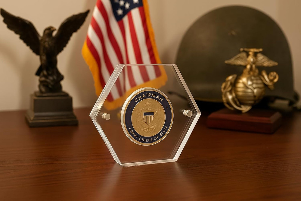 Premium Military Challenge Coin Display Capsule, Hexagonal Acrylic Case with Mag