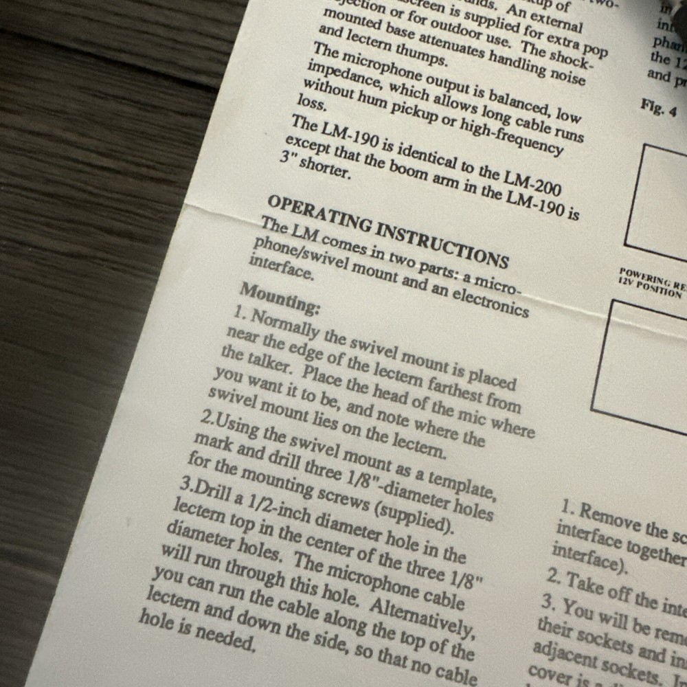 CROWN Lectern Microphone LM-190 LM-200 Spec Instructions 1989