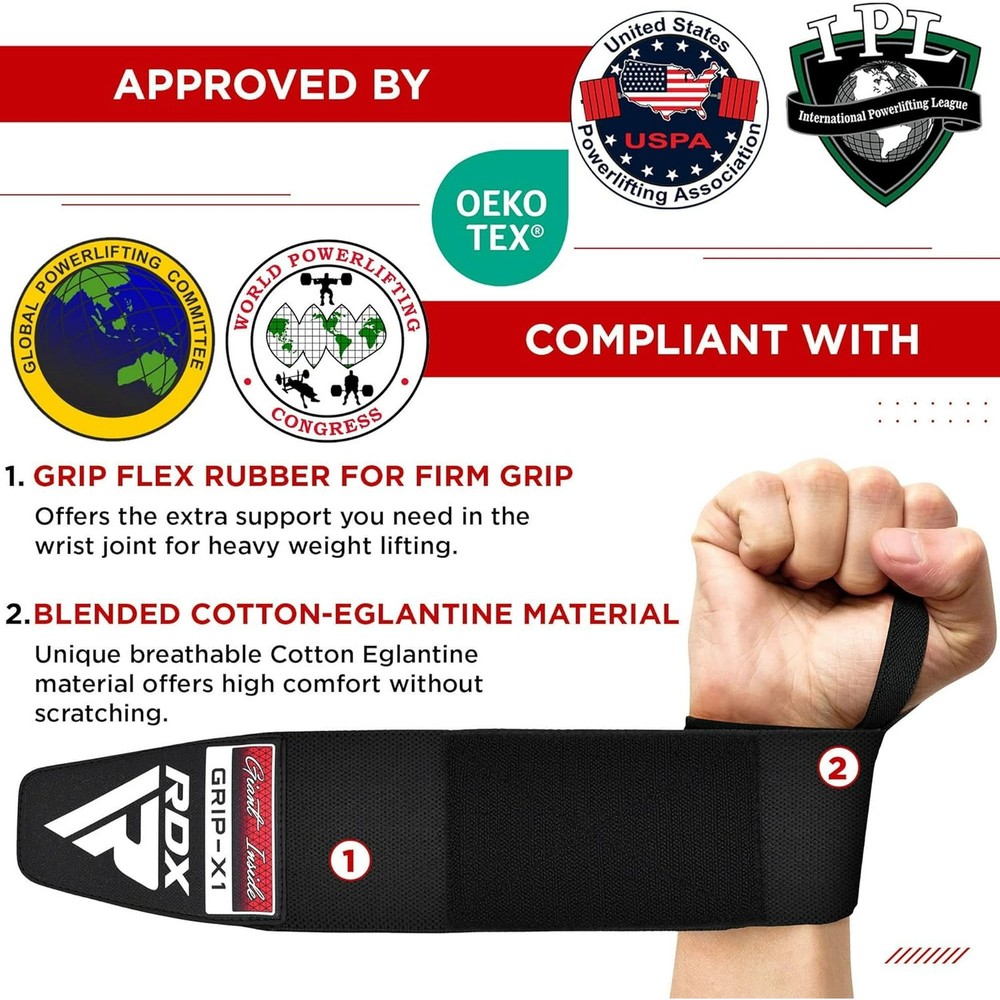 RDX Weight Lifting Wrist Strap Elasticated Gym Support Wraps Bodybuilding Grip