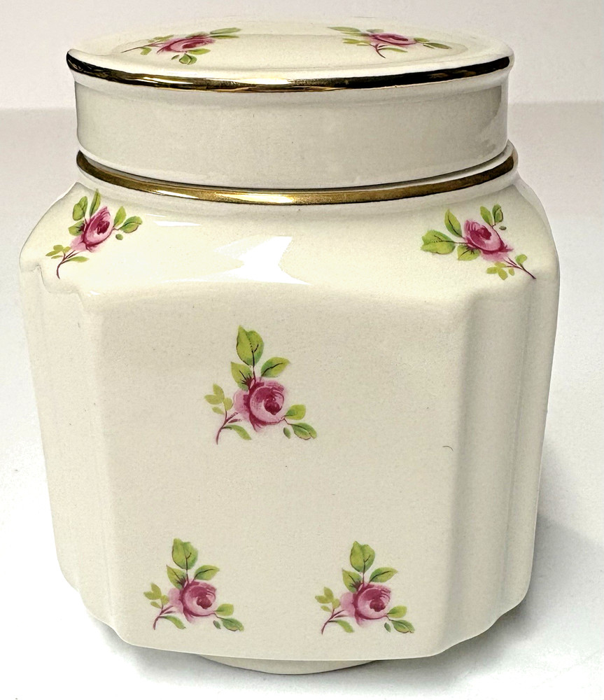 Royal Windsor Bone China Pink Rose Pattern Lidded Tea or Biscuit Jar England