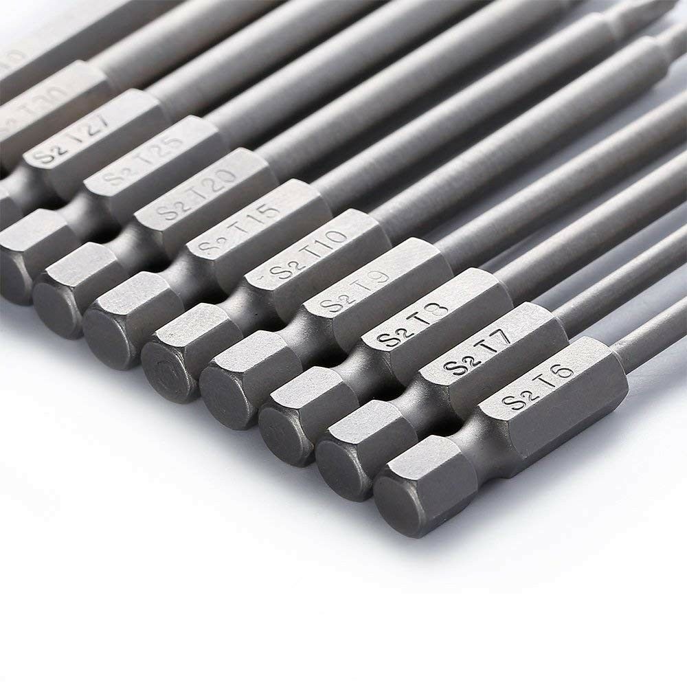 11* 75mm Tamper Proof Security Drill Bit Set Torx Screwdriver Flat Head 1/4" Hex