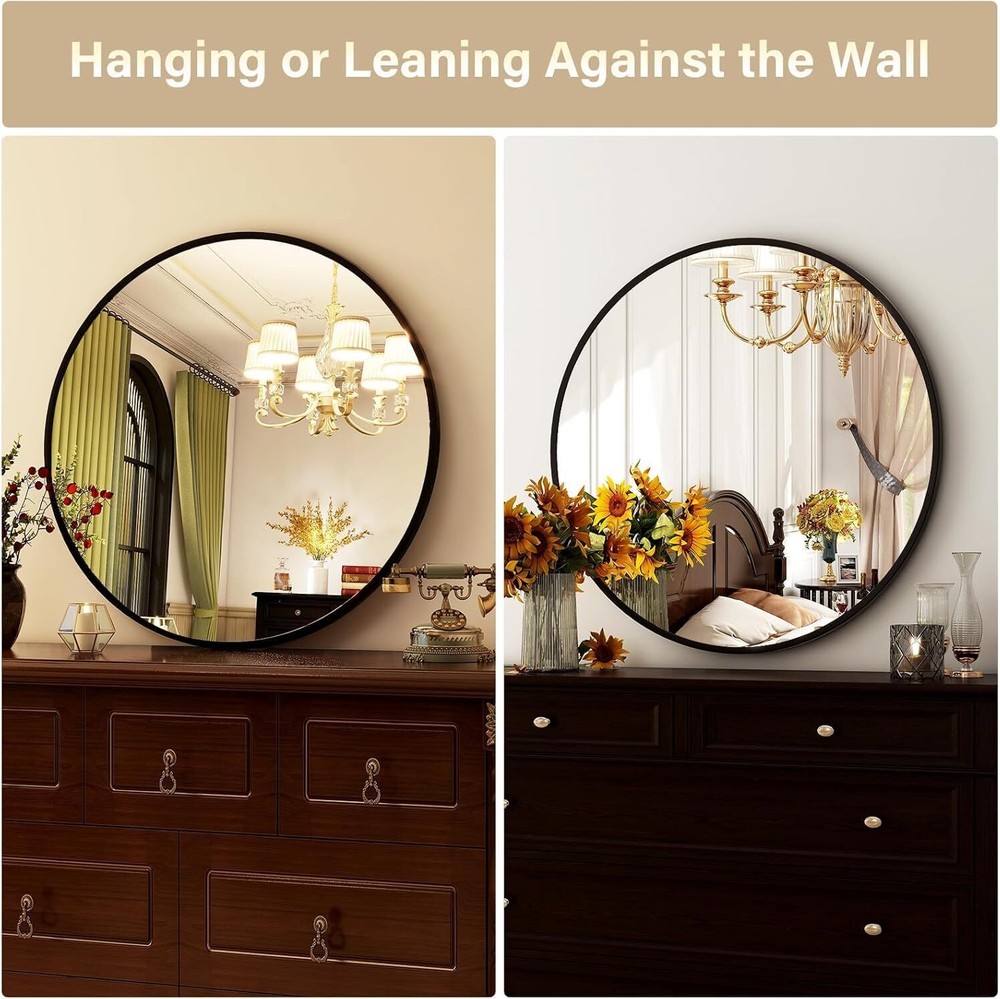 Round Mirror 30 Black Wall Mounted Circle Mirrors Vanity Mirror with Brushed