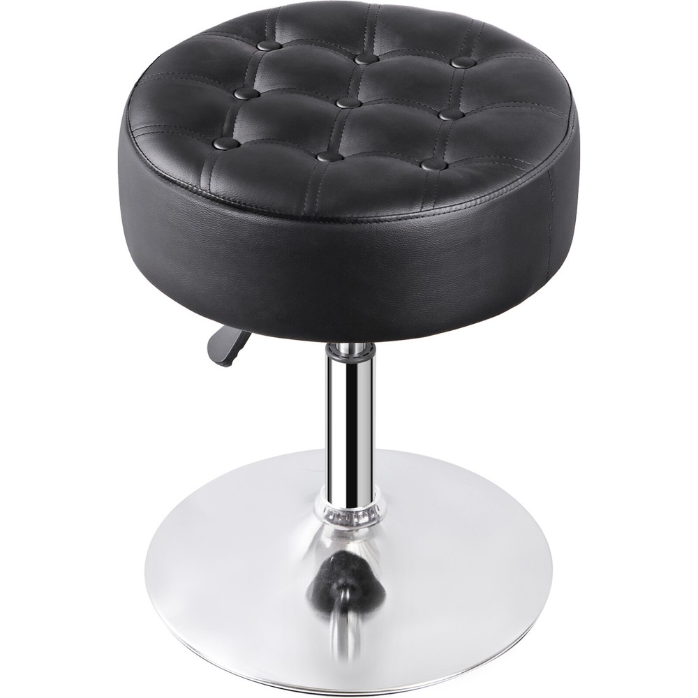 2PCS Adjustable Vanity Stool PU Leather Ottoman Stool for Bedroom w/Base Black