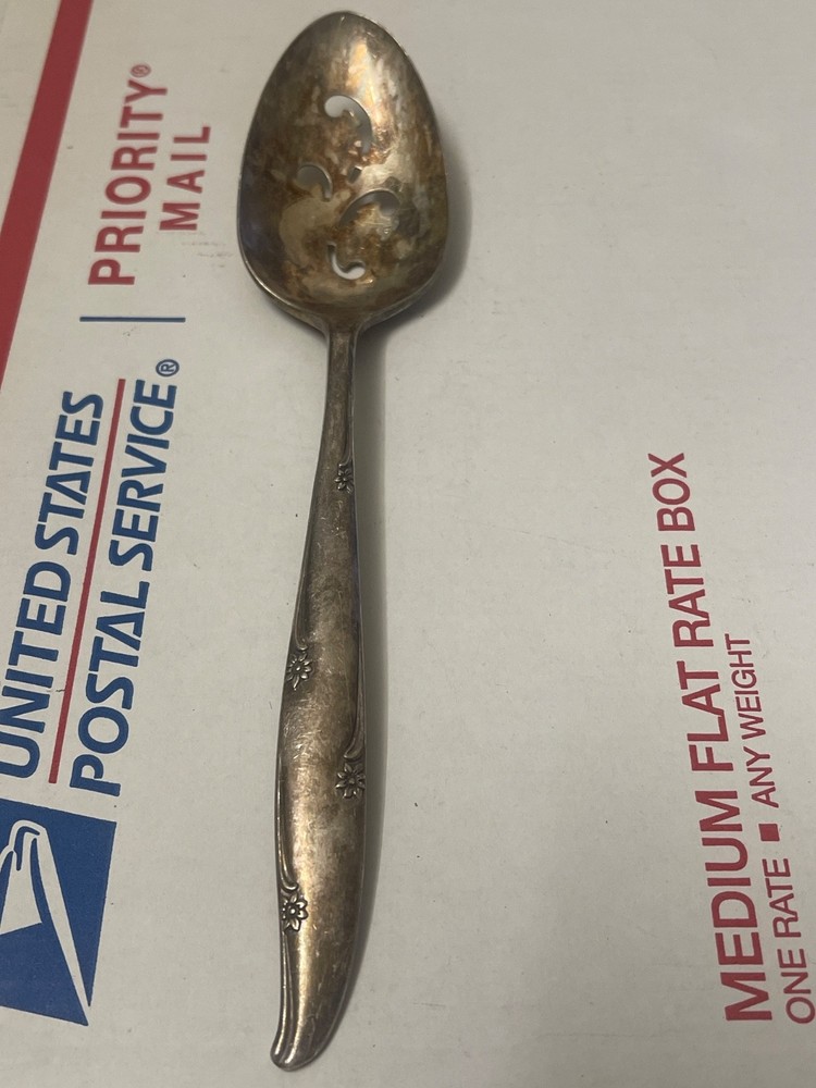 Oneida Community Silver Flower Silverplate Slotted Serving Spoon Vintage