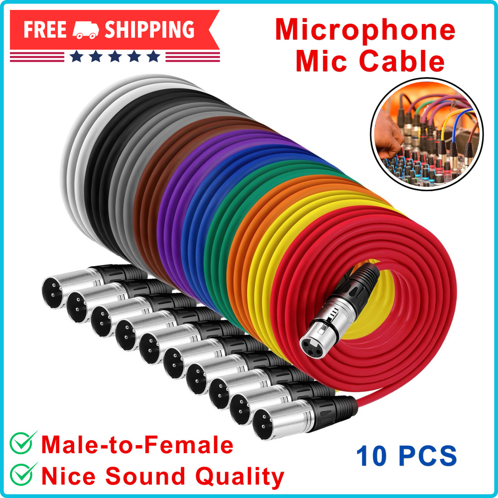 XLR 6 ft Mixed Color Cables 3 Pins Balanced Rainbow Microphone Mic Cable 10 Pack