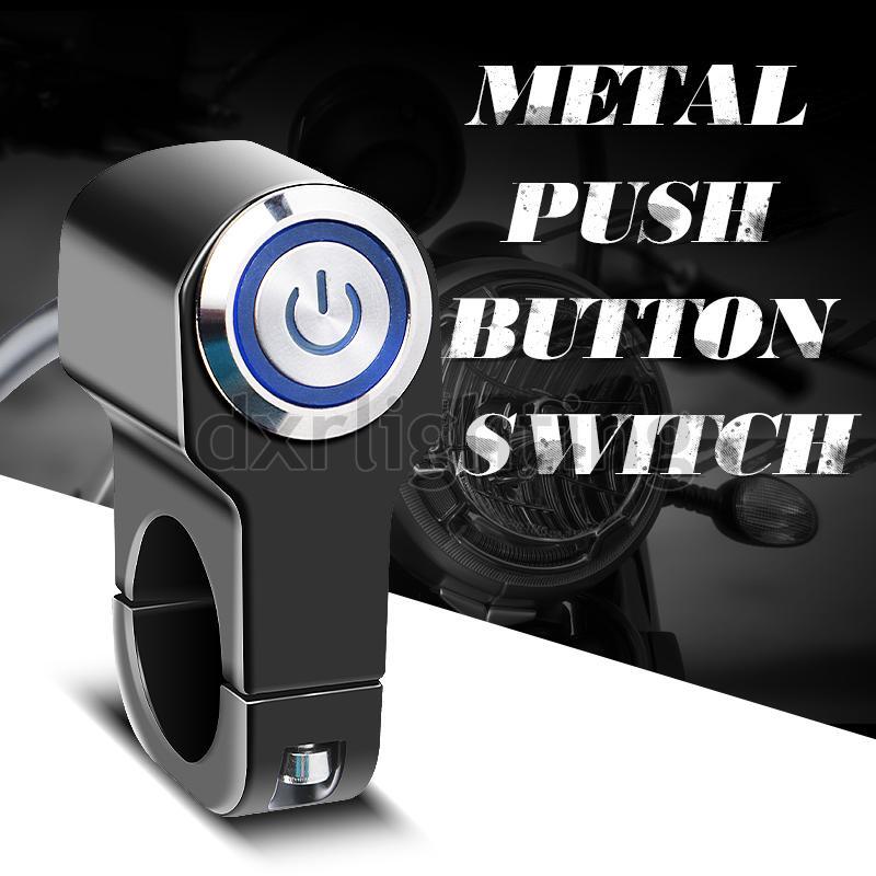 7/8" ATV Motorcycle Handlebar Switch Horn Push Button Light LED Blue Momentary