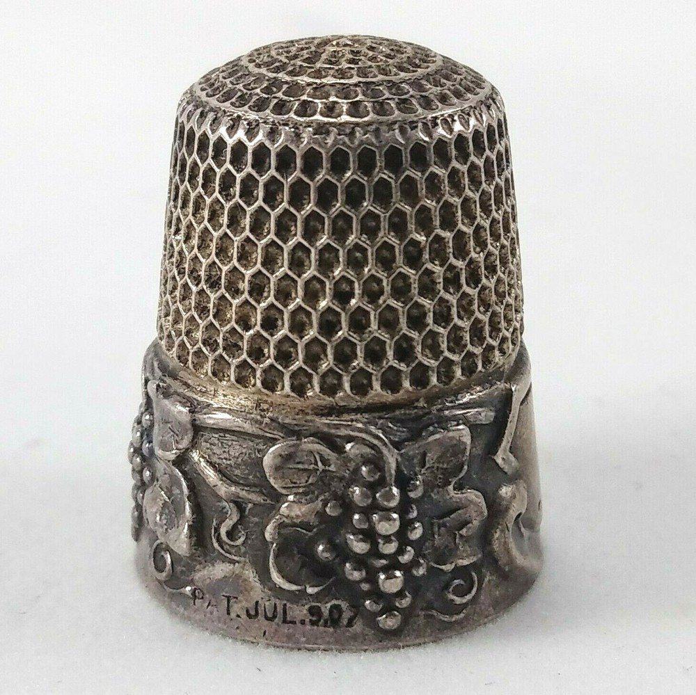 Antique Grape Grapevine Simmons Sterling Silver Thimble - Has Mono "Mc" - Size 9